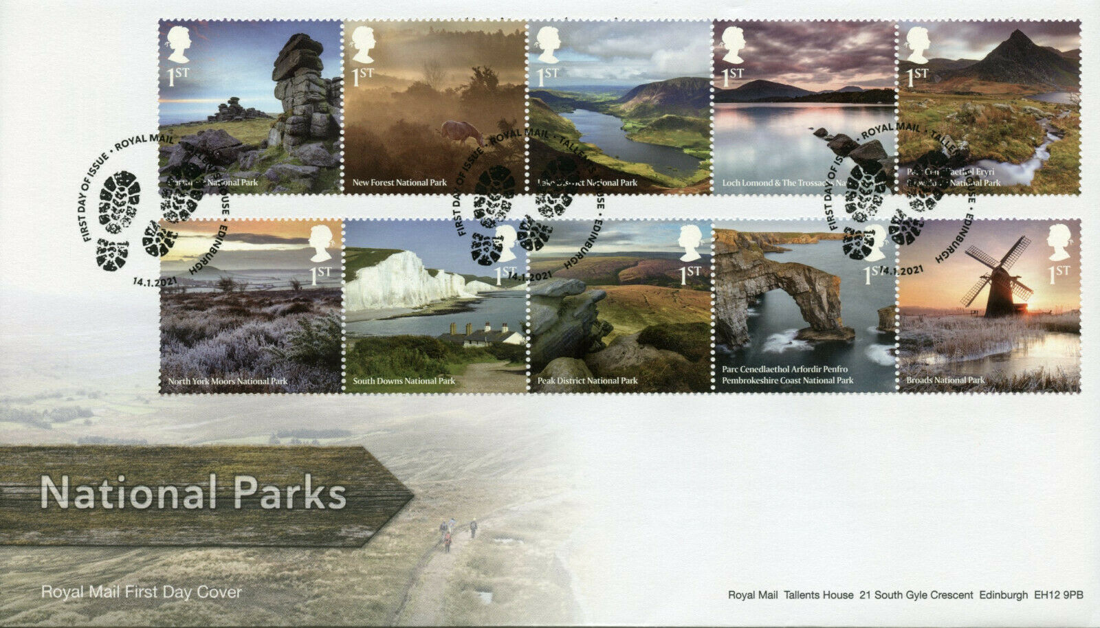 GB Landscapes Stamps 2021 FDC National Parks Peak District 10v Set in Strips