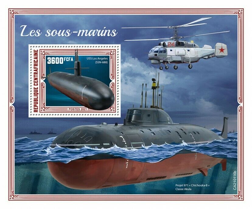 Central African Rep Submarines Stamps 2021 MNH USS Los Angeles SSN-688 1v S/S