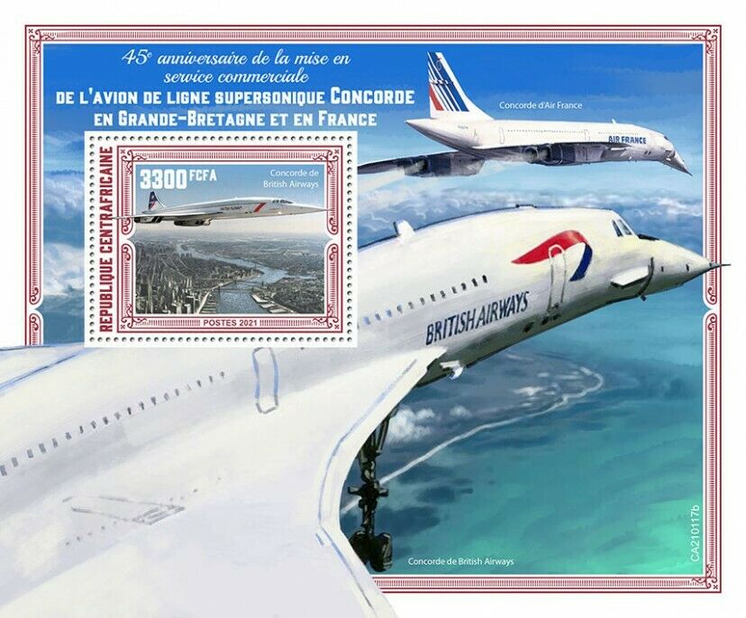Central African Rep 2021 MNH Aviation Stamps Concorde Supersonic Aircraft 1v S/S