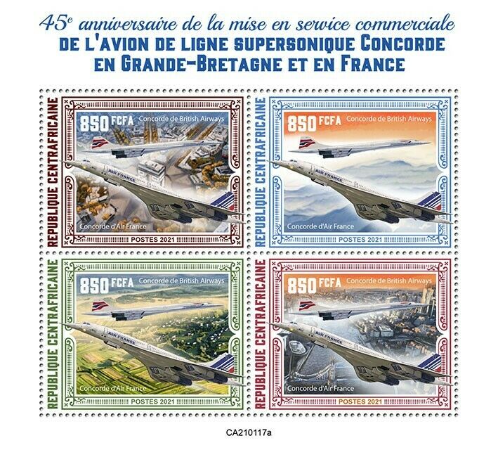 Central African Rep Aviation Stamps 2021 MNH Concorde Supersonic Aircraft 4v M/S