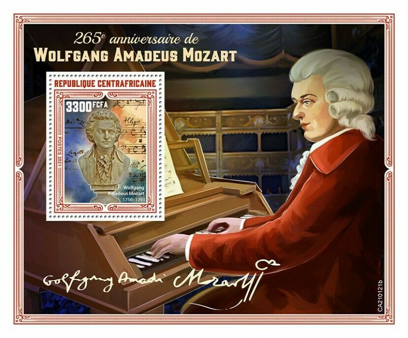 Central African Rep 2021 MNH Music Stamps Amadeus Mozart Composers 1v S/S