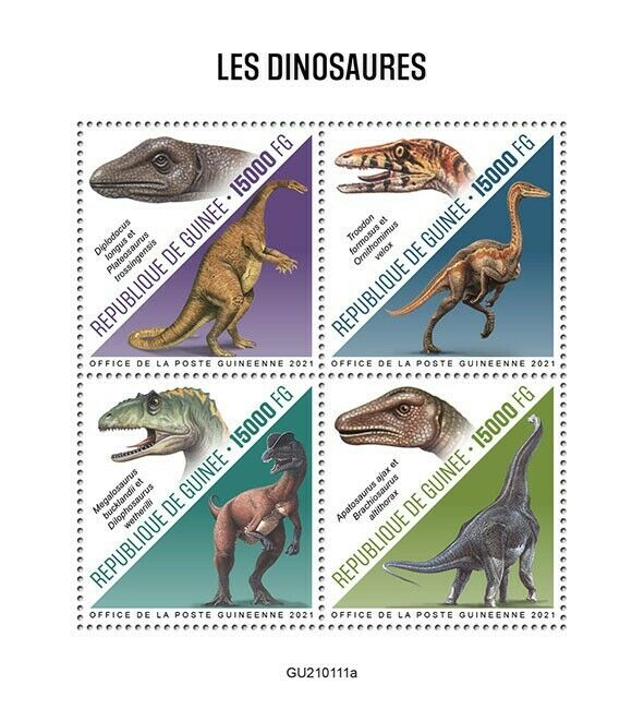 Guinea Dinosaurs Stamps 2021 MNH Prehistoric Animals Brachiosaurus 4v M/S