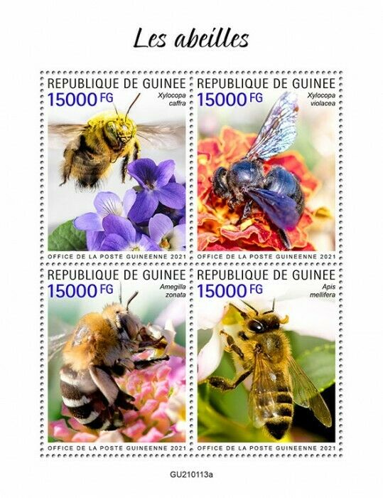 Guinea Bees Stamps 2021 MNH Carpenter Honey Bee Insects 4v M/S