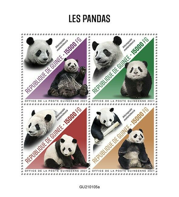 Guinea Wild Animals Stamps 2021 MNH Pandas Giant Panda Fauna 4v M/S