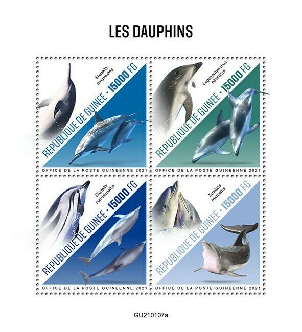 Guinea Dolphins Stamps 2021 MNH Bottlenose Dolphin Marine Animals 4v M/S