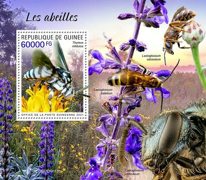 Guinea Bees Stamps 2021 MNH Neon Cuckoo Bee Insects 1v S/S