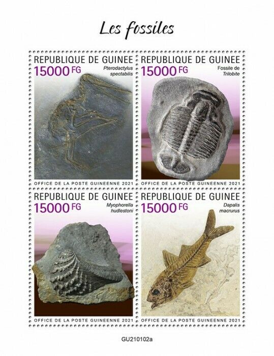 Guinea 2021 MNH Fossils Stamps Prehistoric Animals Trilobites Fish 4v M/S