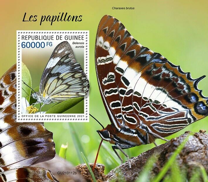 Guinea Butterflies Stamps 2021 MNH Pioneer White Butterfly 1v S/S