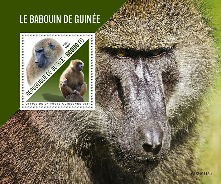 Guinea 2021 MNH Wild Animals Stamps Guinea Baboons Monkeys Primates Fauna 1v S/S