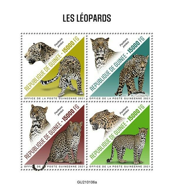 Guinea Wild Animals Stamps 2021 MNH Leopards Leopard Big Cats Fauna 4v M/S