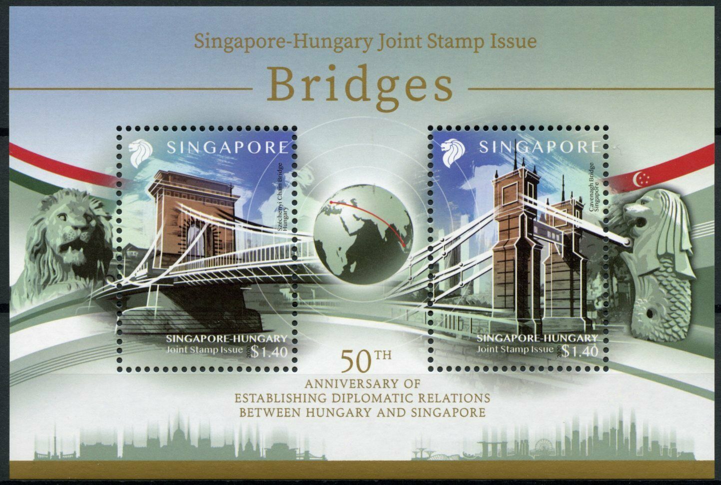 Singapore Bridges Stamps 2020 MNH Diplomatic Relations Hungary Merlion 2v M/S