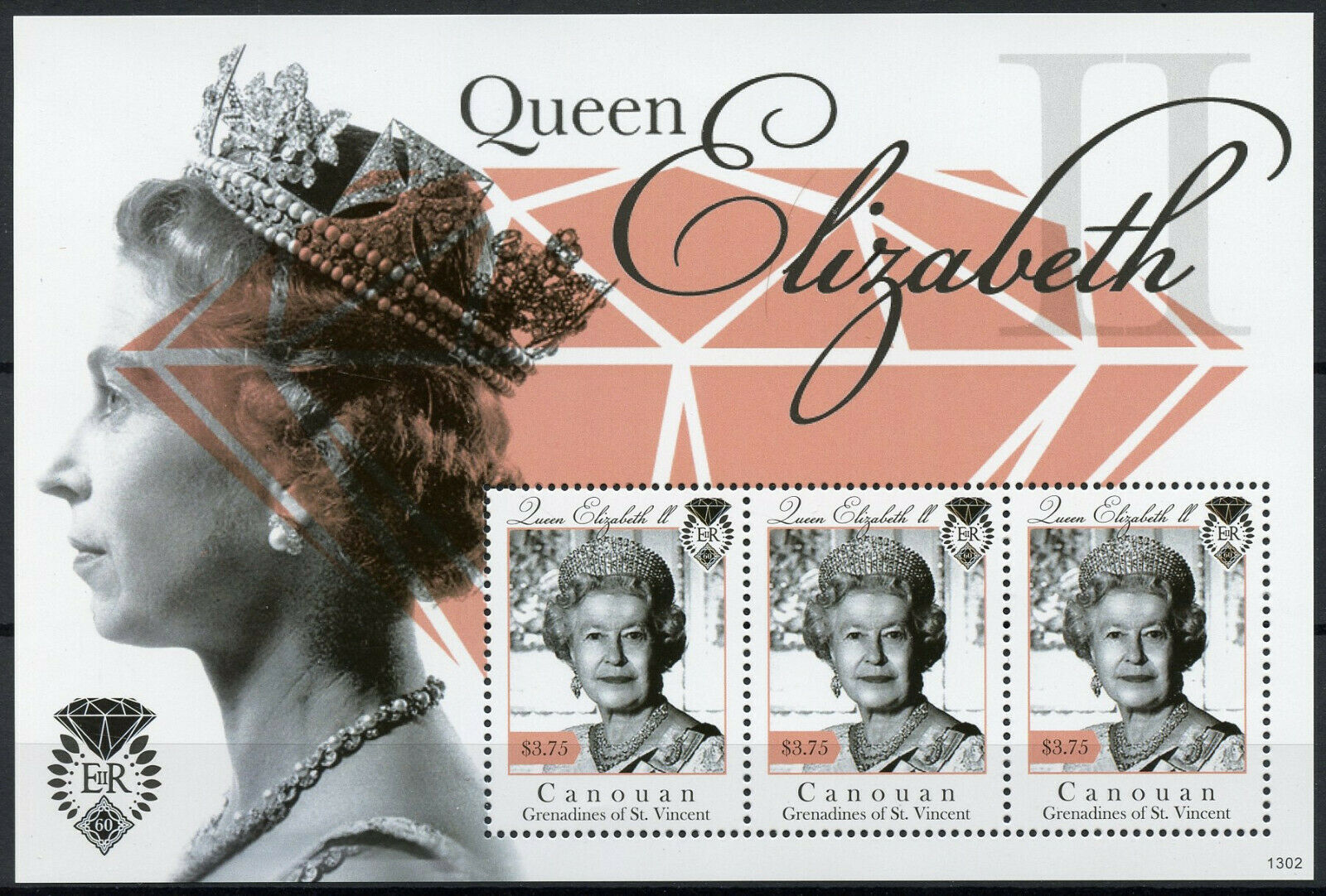 Canouan Gren St Vincent Stamps 2013 MNH Royalty Stamps Queen Elizabeth II Diamond Jubilee 3v MS