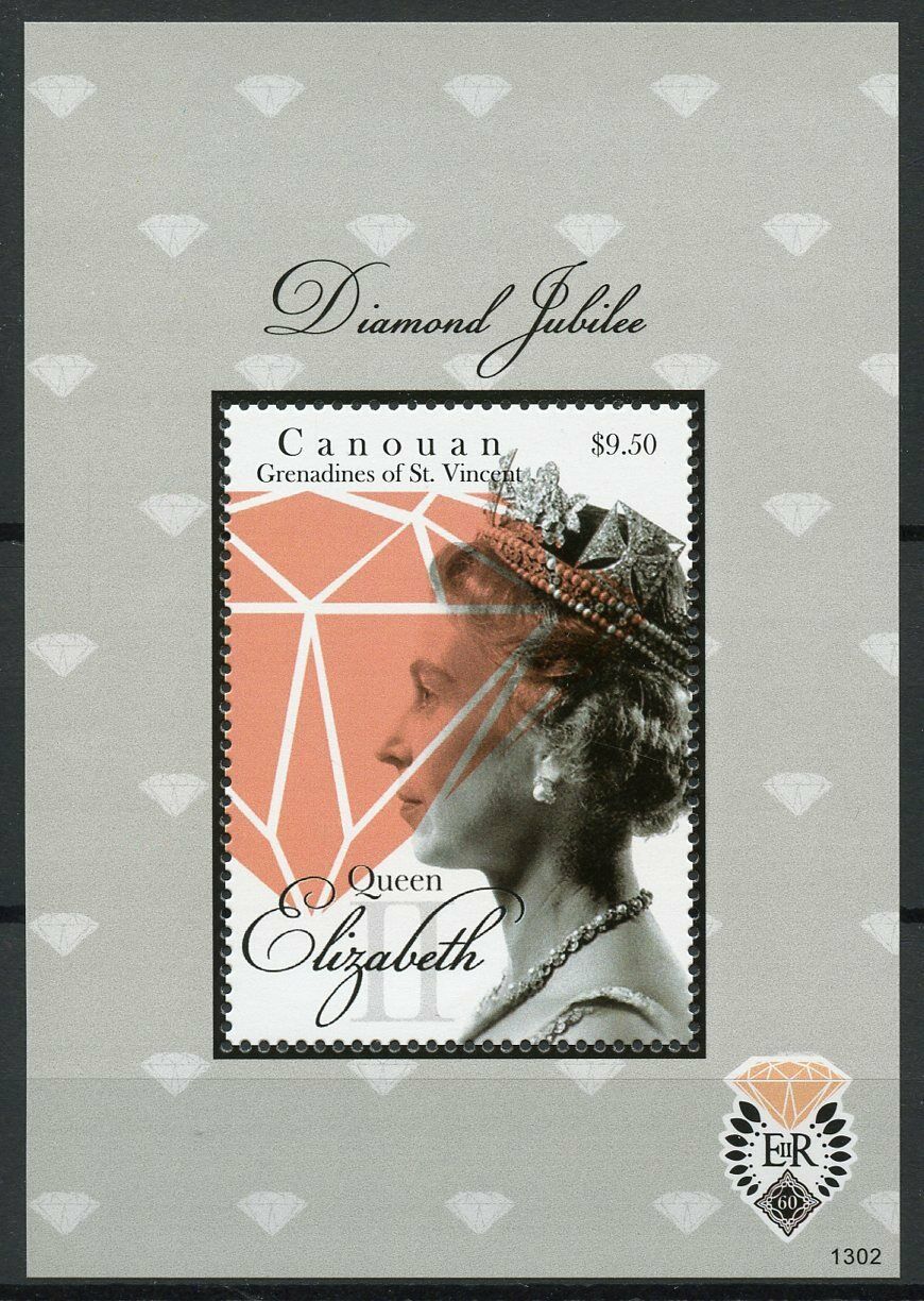Canouan Gren St Vincent 2013 MNH Royalty Stamps Queen Elizabeth II Diamond Jubilee 1v S/S