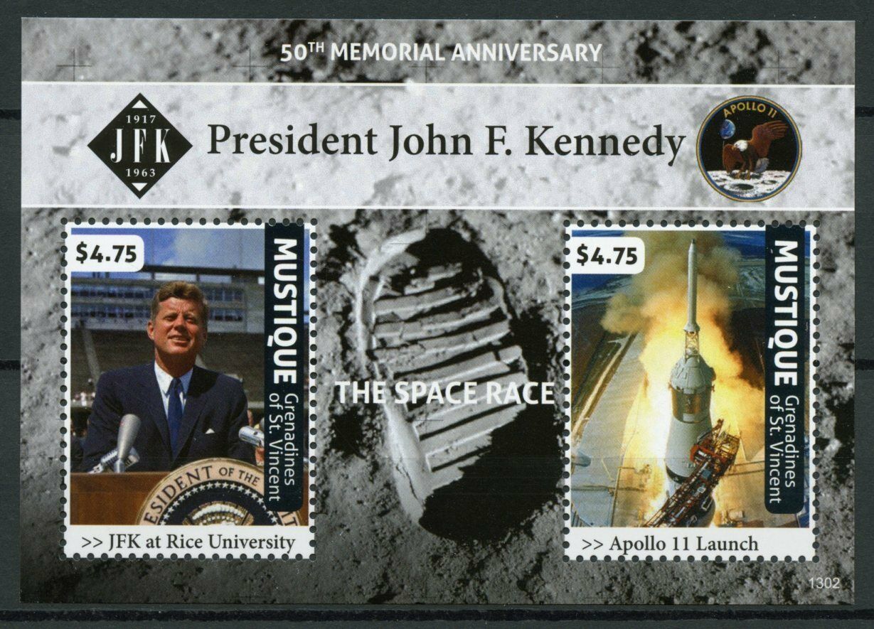 Mustique Gren St Vincent 2013 MNH JFK Stamps John F Kennedy Apollo 11 2v S/S