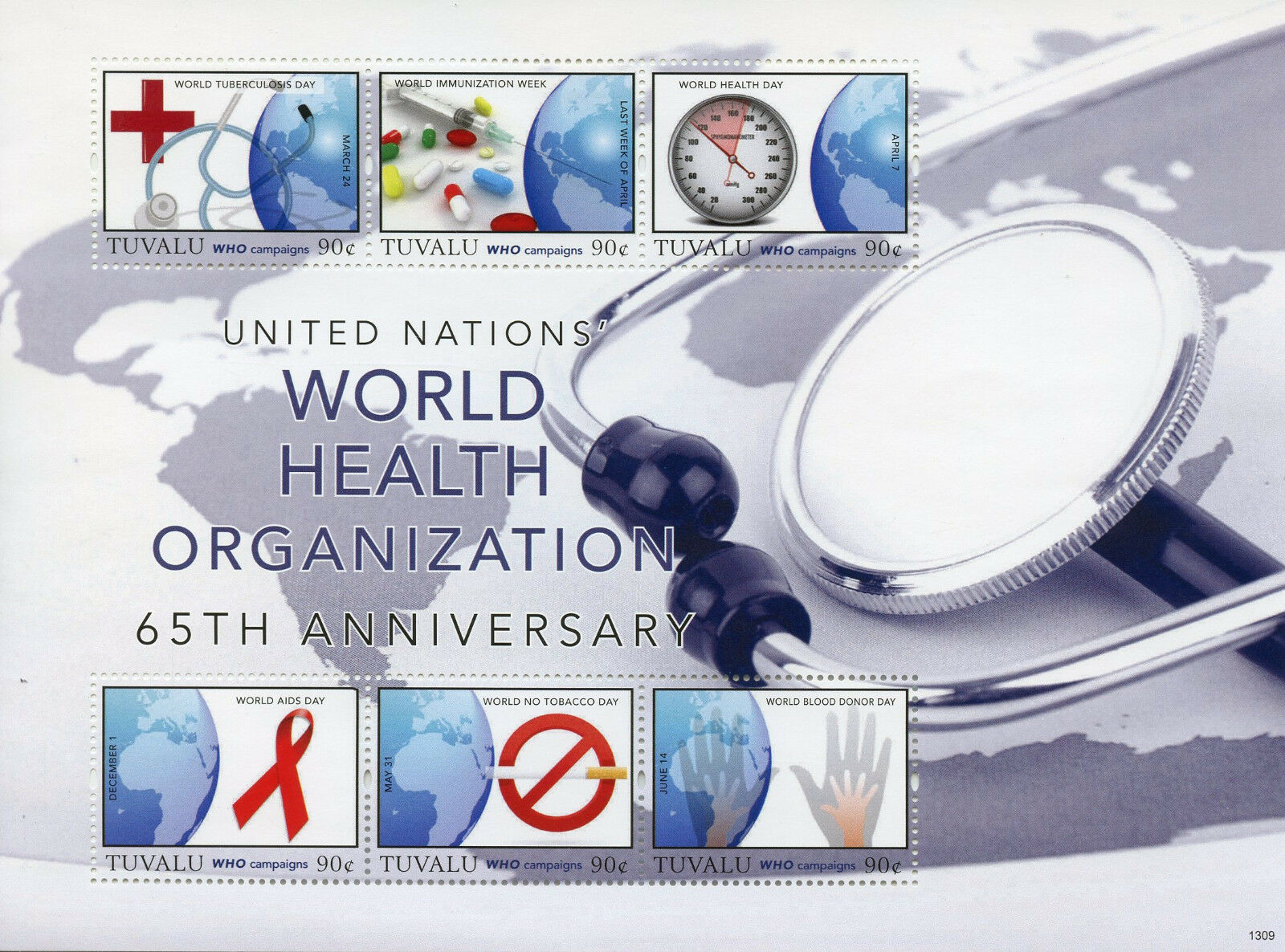 Tuvalu Medical Stamps 2013 MNH UN United Nations World Health Org WHO 6v M/S