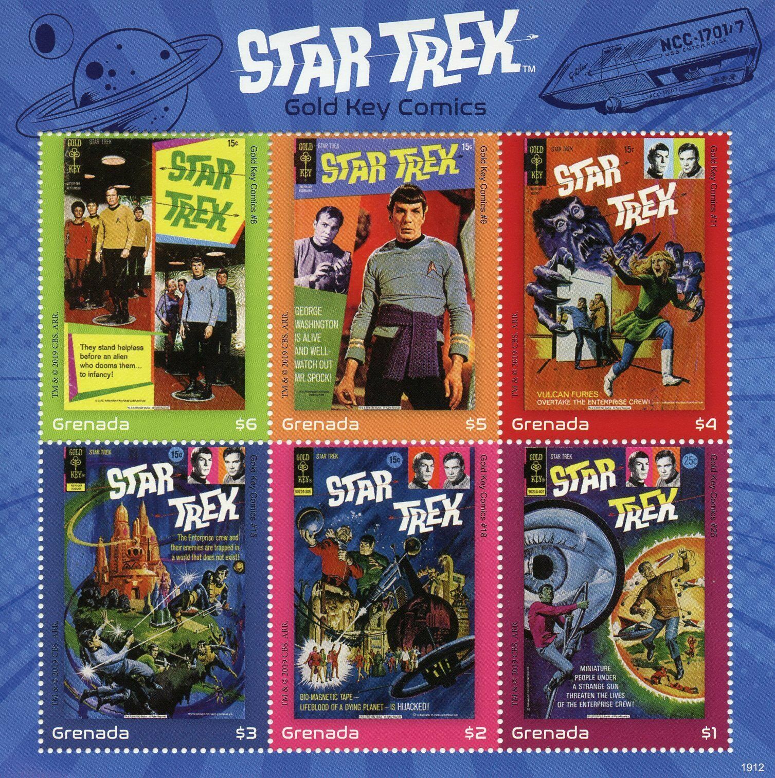 Grenada 2019 MNH Star Trek Stamps Gold Key Comics Spock Kirk 6v M/S