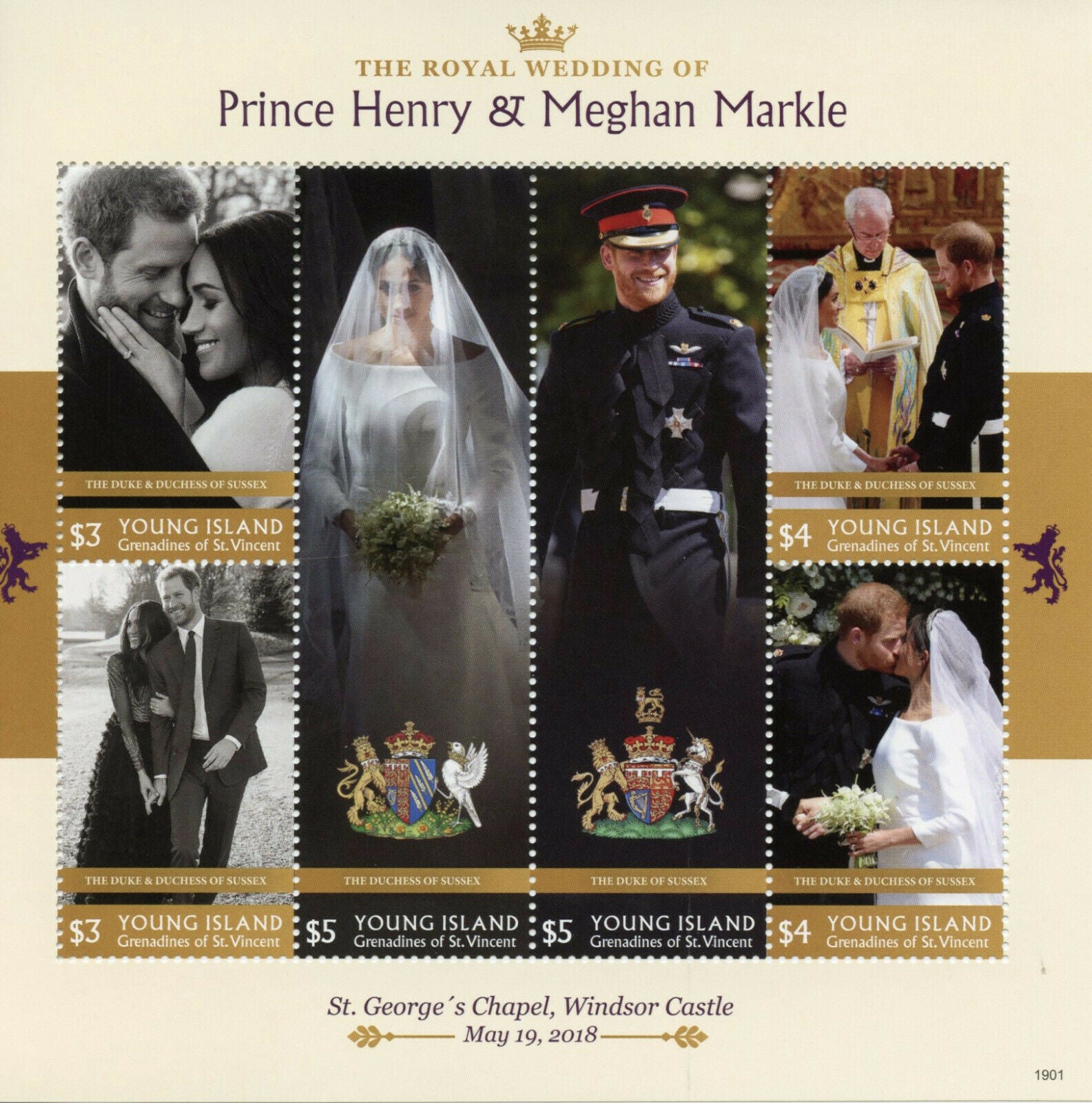 Young Island Gren St Vincent 2019 MNH Royalty Stamps Prince Harry Meghan Royal Wedding 6v M/S