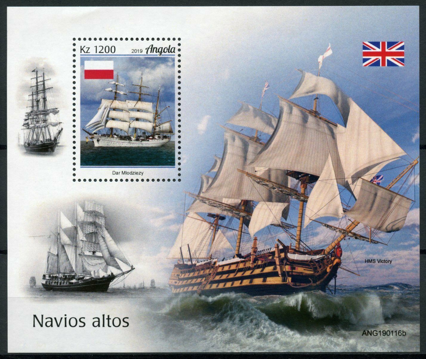 Angola 2019 MNH Tall Ships Stamps HMS Victory Sailboats Sailing Boats 1v M/S