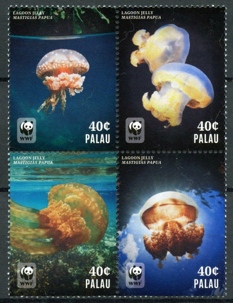 Palau 2014 MNH Marine Animals Stamps Lagoon Jelly WWF Jellyfish 4v Block