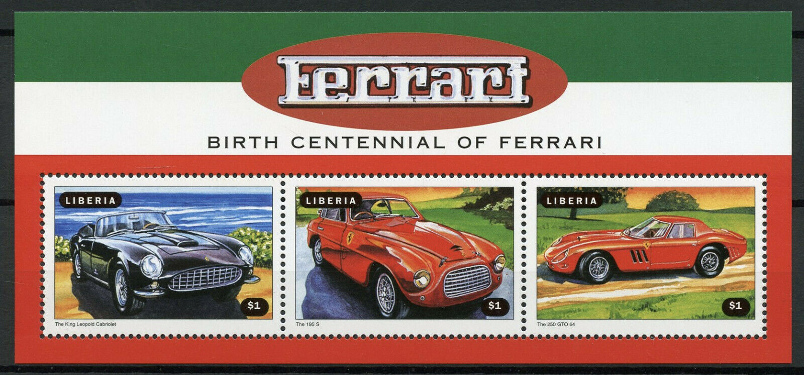 Liberia 1998 MNH Cars Stamps Ferrari King Leopold Cabriolet Auto Racing 3v M/S