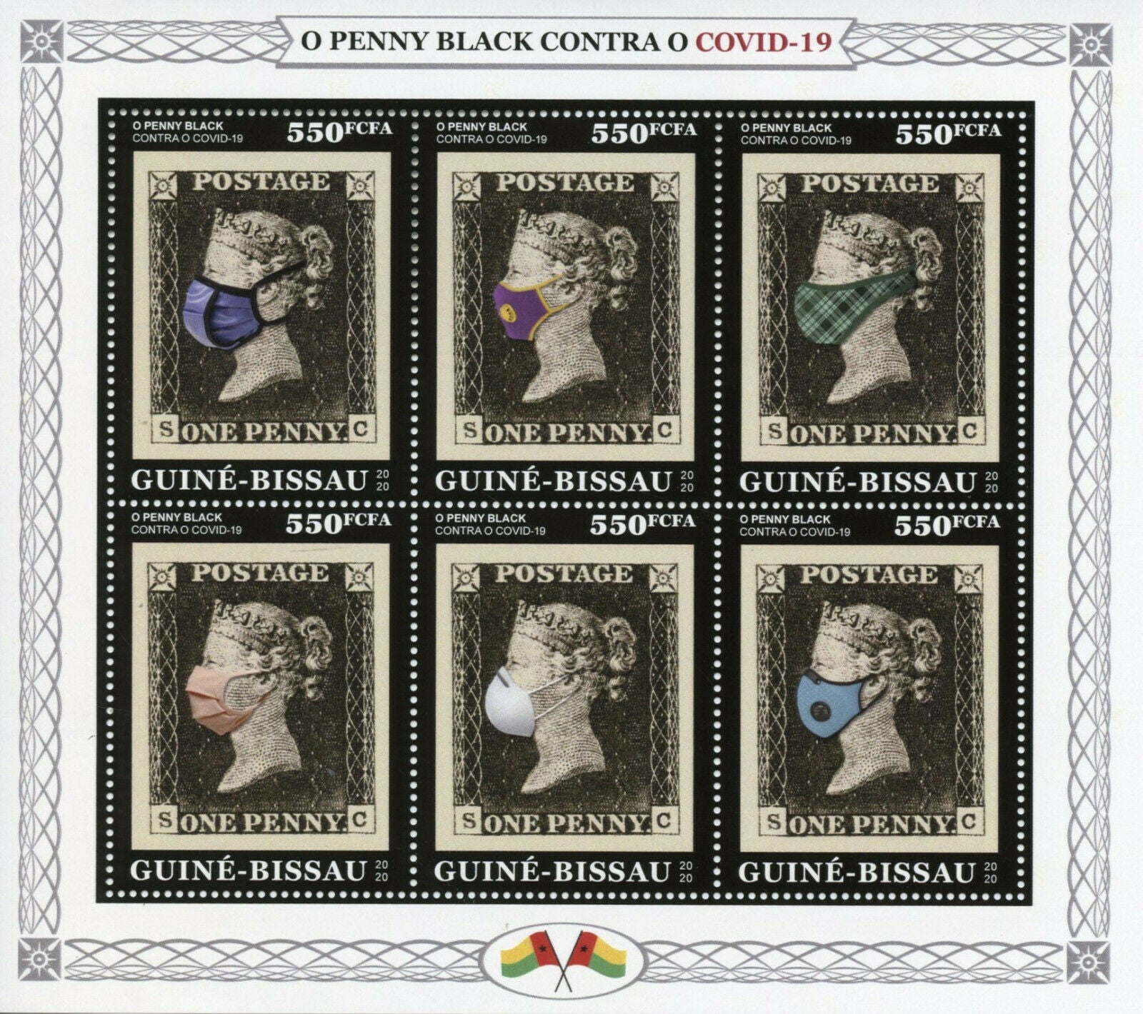 Guinea-Bissau 2020 MNH Medical Stamps Penny Black Stamps-on-Stamps Corona Covid-19 6v M/S