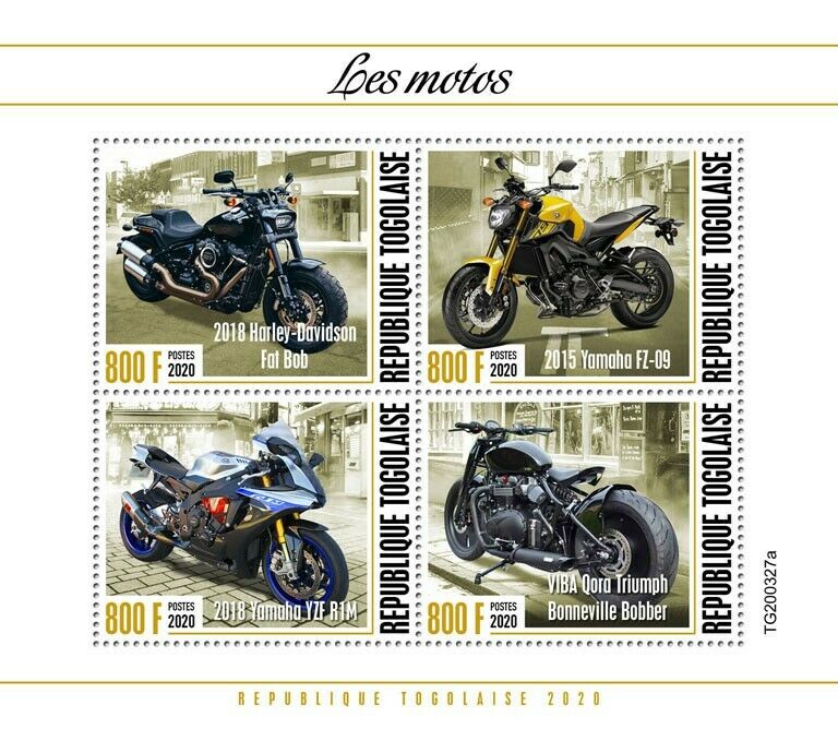 Togo 2020 MNH Motorcycles Stamps Motos Harley Davidson Yamaha Triumph 4v M/S