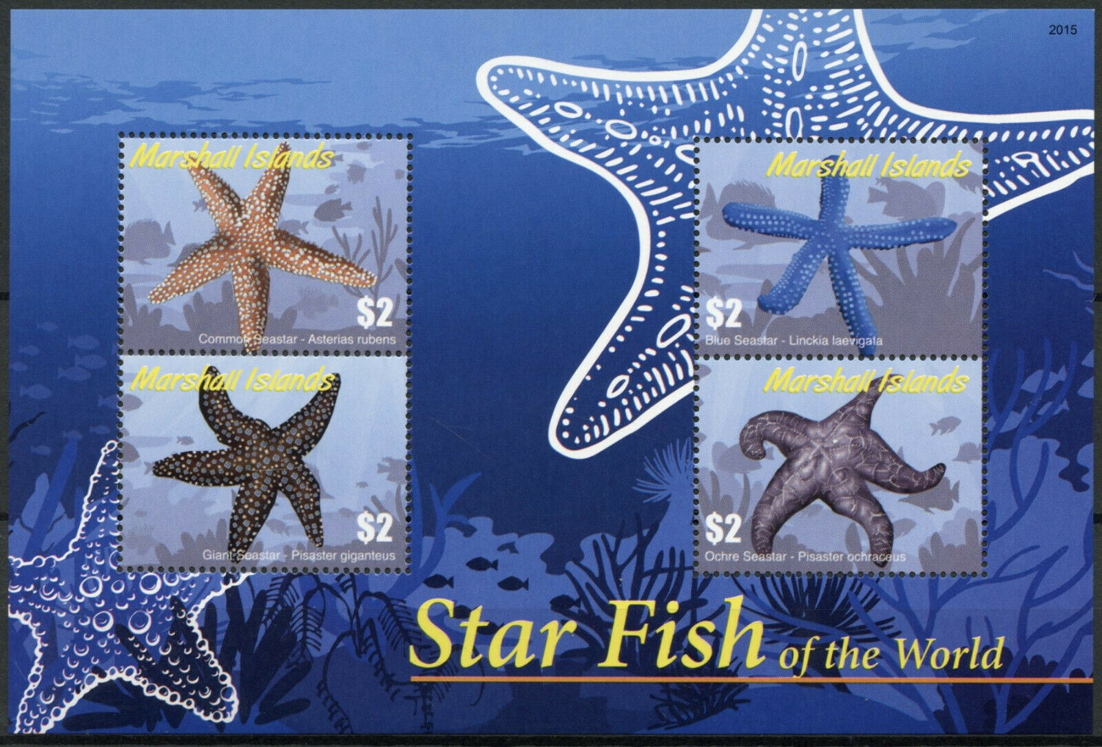 Marshall Islands Marine Animals Stamps 2020 MNH Starfish of World Seastar 4v M/S