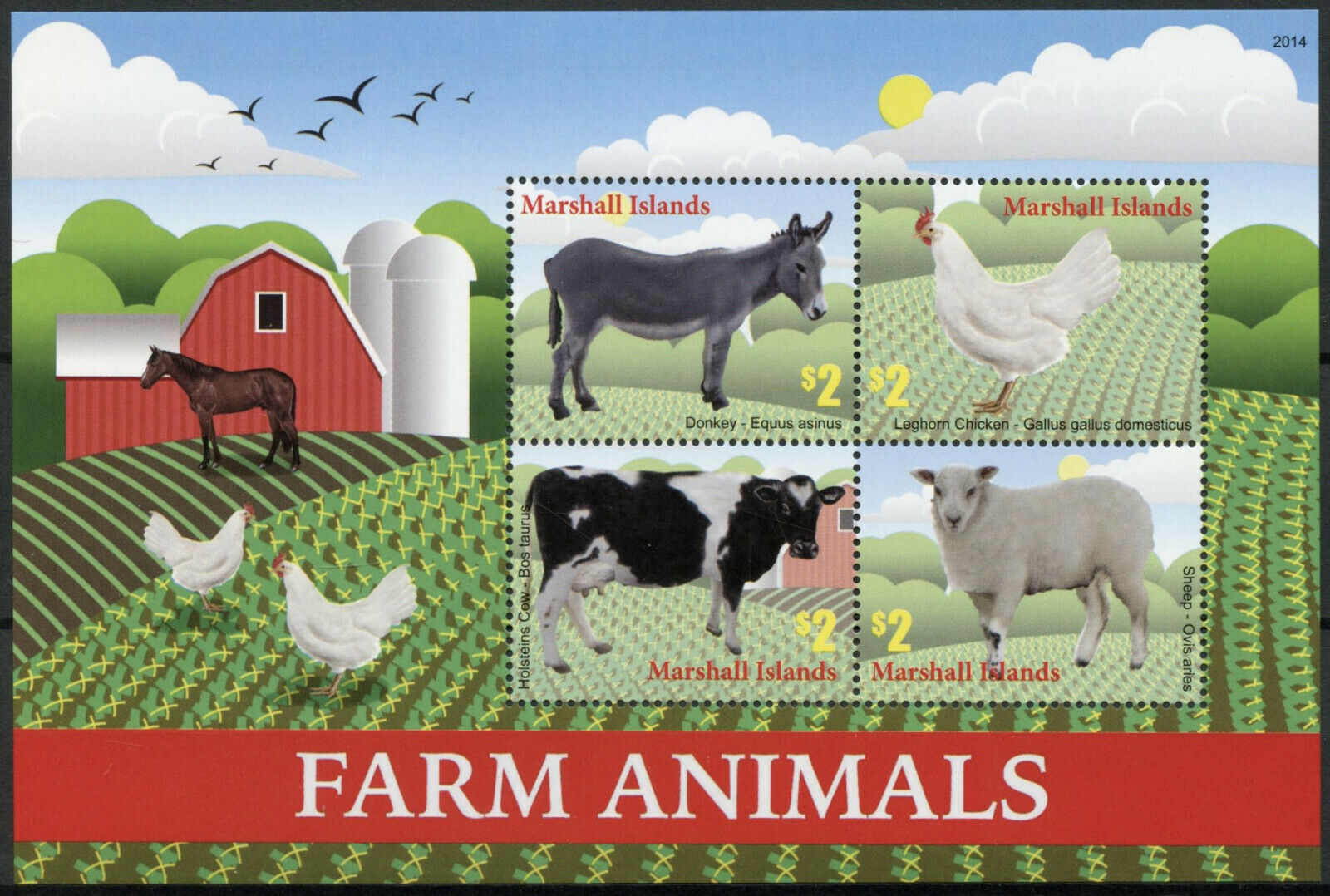 Marshall Islands Farm Animals Stamps 2020 MNH Cows Sheep Donkeys Chickens 4v M/S