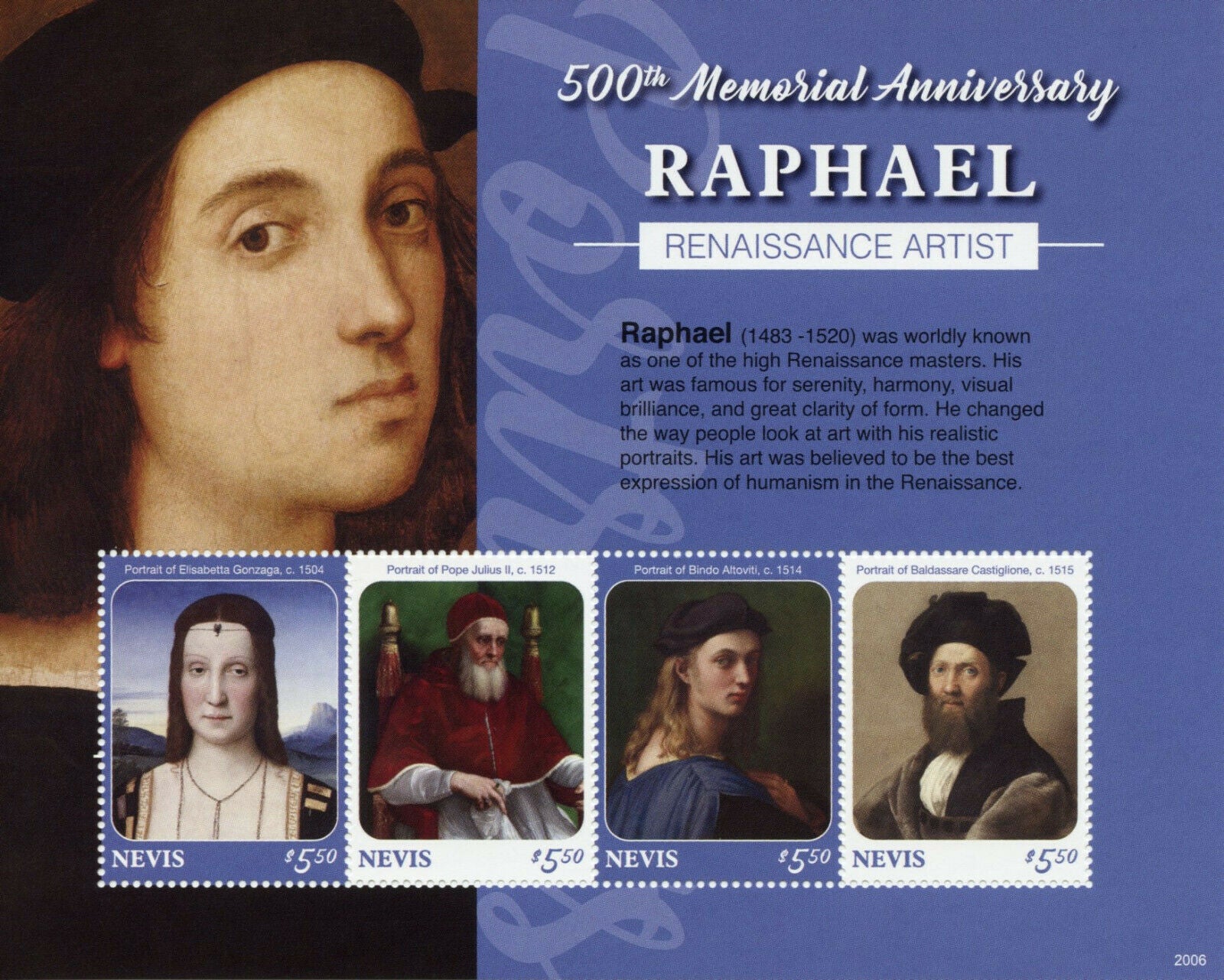 Nevis Art Stamps 2020 MNH Raphael Pope Julius II Renaissance Paintings 4v M/S