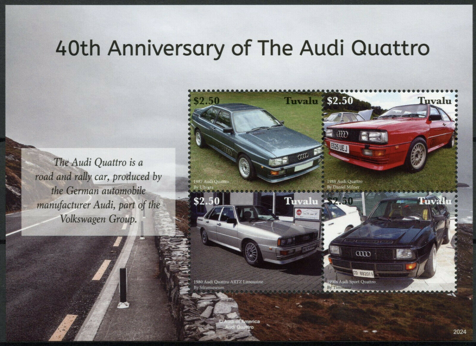 Tuvalu Cars Stamps 2020 MNH Audi Quattro ARTZ Limousine 40th Anniv 4v M/S