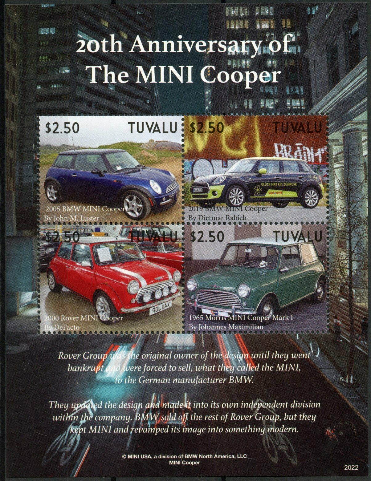 Tuvalu Cars Stamps 2020 MNH BMW Mini Cooper Rover Morris Mark I 4v M/S
