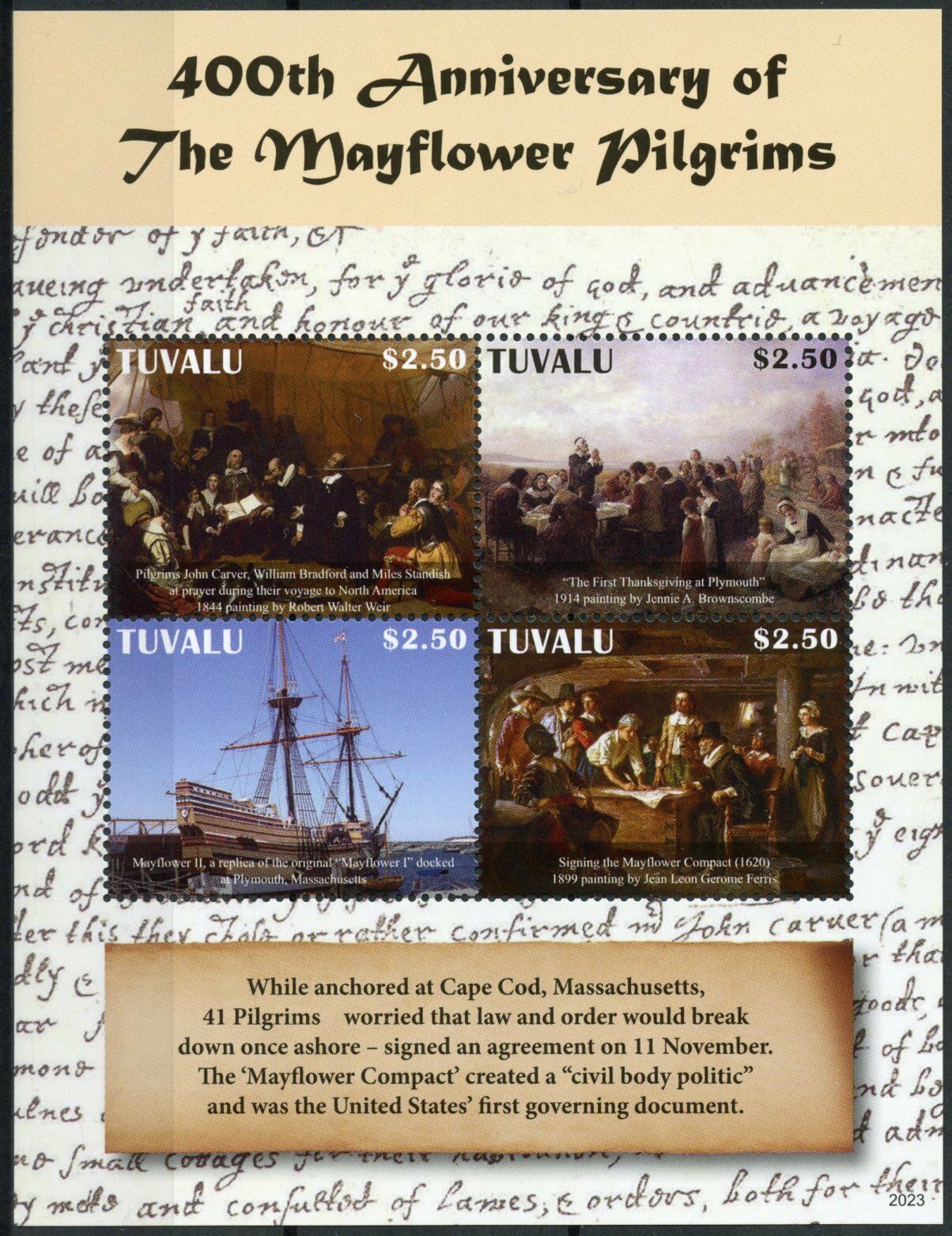 Tuvalu 2020 MNH Ships Stamps Mayflower Pilgrims Compact Art Exploration 4v M/S