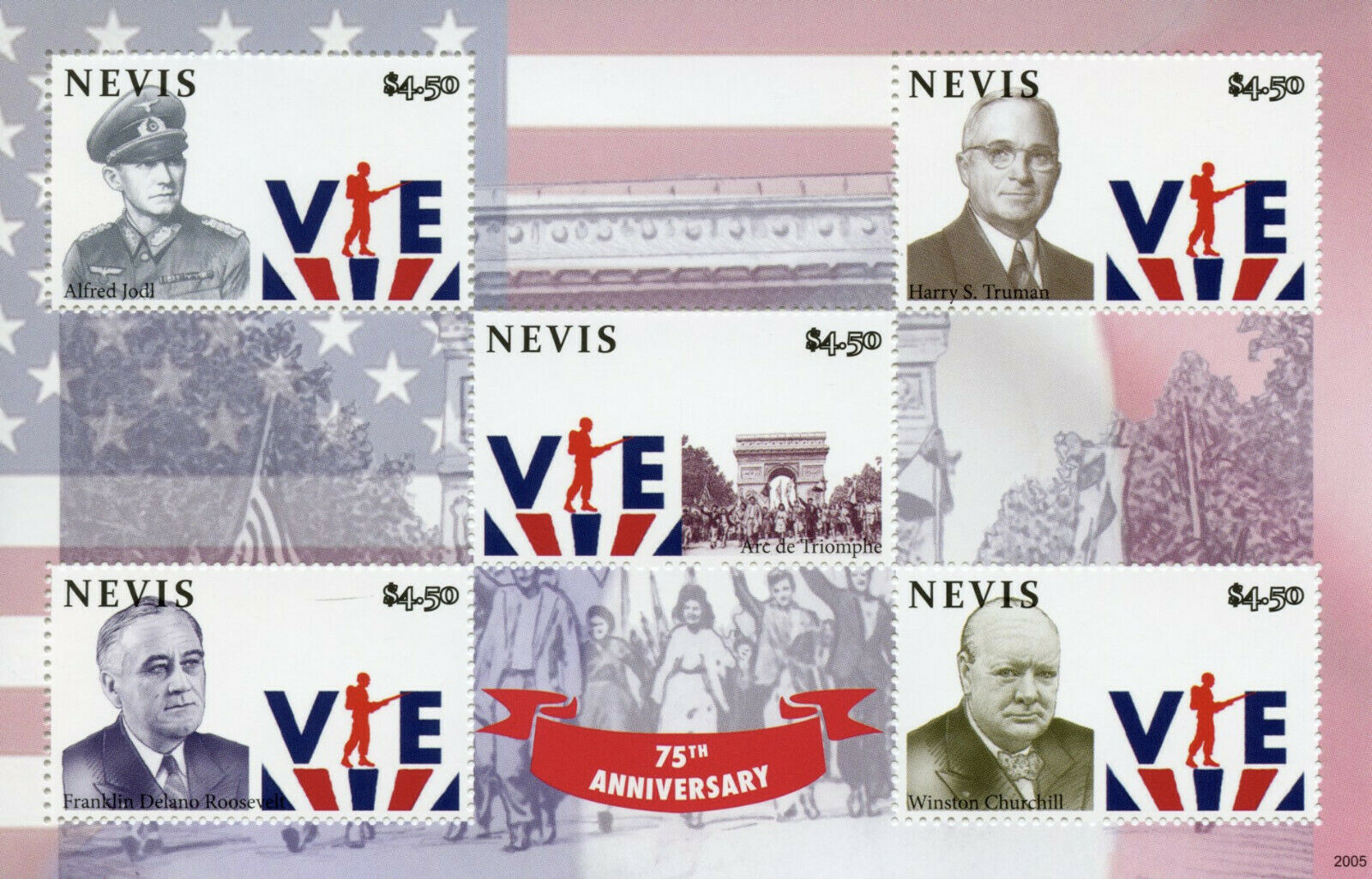 Nevis 2020 MNH Military Stamps WWII WW2 VE Day Churchill Roosevelt Truman 5v M/S