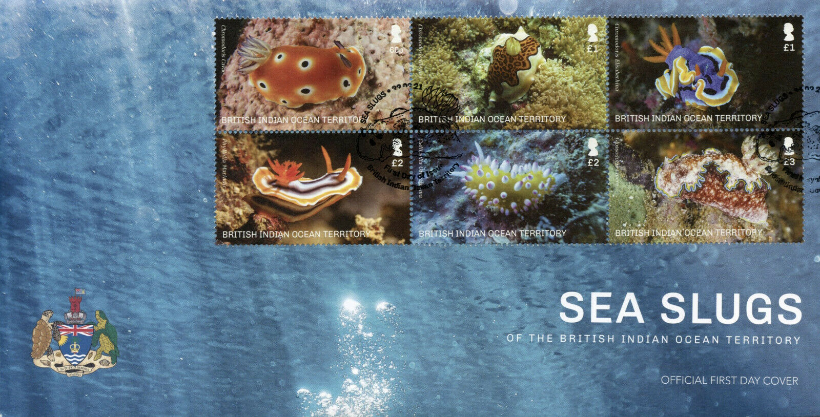 BIOT Marine Animals Stamps 2021 FDC Seaslugs Corals Coral 6v Block