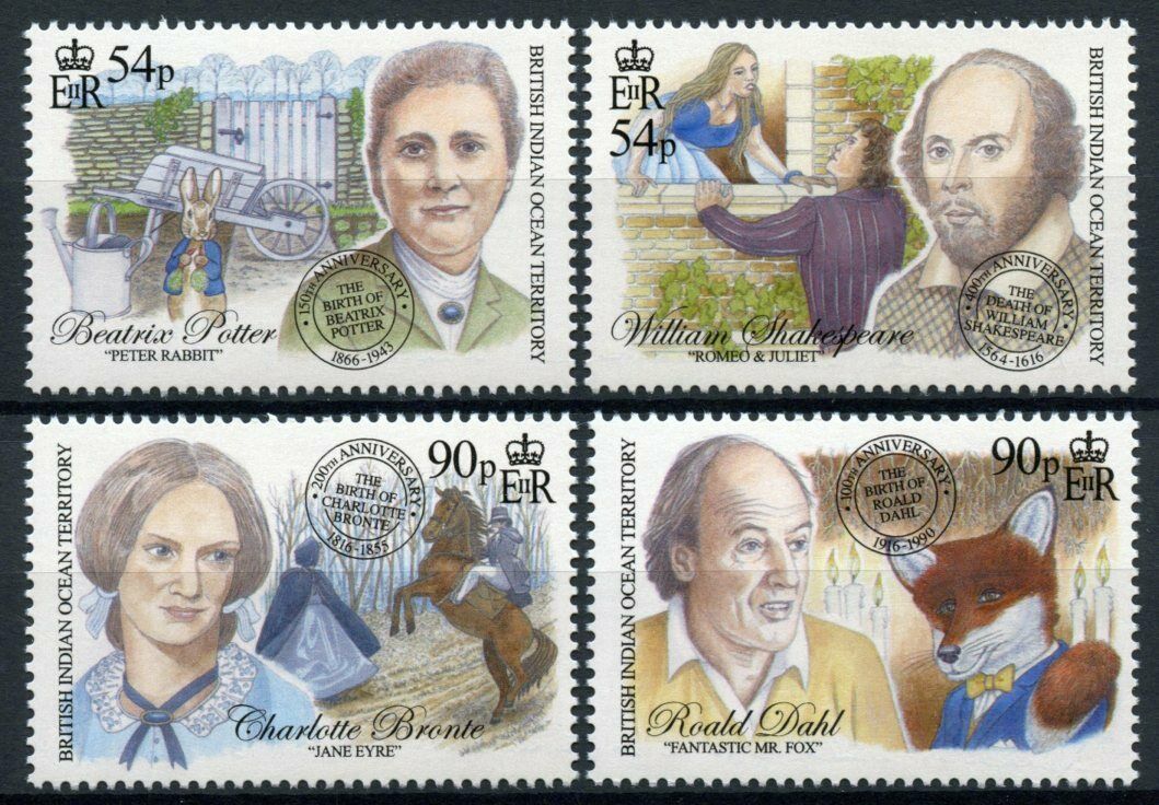 BIOT 2016 MNH Writers Stamps Beatrix Potter Bronte Shakespeare Roald Dahl 4v Set