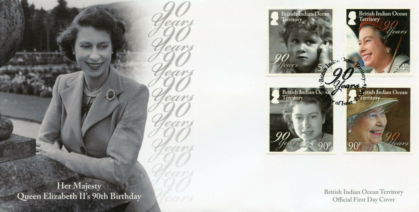 BIOT 2016 FDC Royalty Stamps Queen Elizabeth II 90th Birthday Anniv 4v Set