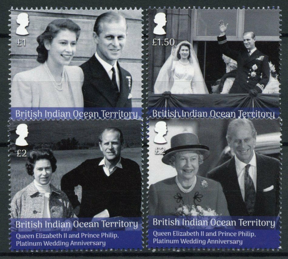 BIOT 2017 MNH Royalty Stamps Queen Elizabeth II Philip Platinum Wedding 4v Set