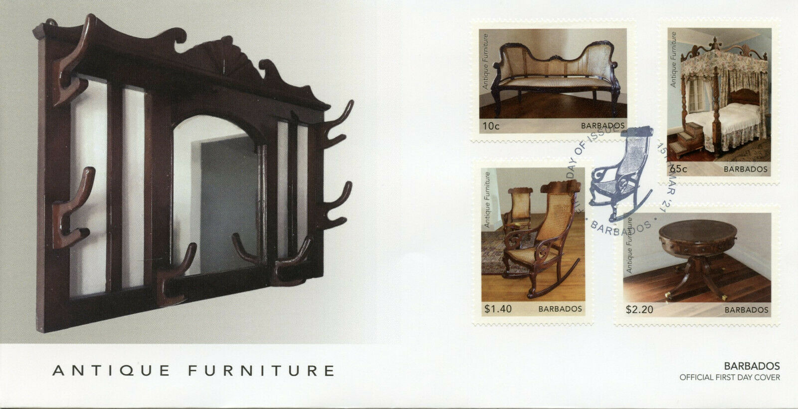 Barbados Antiques Stamps 2021 FDC Antique Furniture Tables Chairs Beds 4v Set