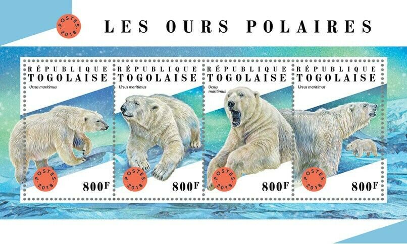 Togo 2018 MNH Wild Animals Stamps Polar Bears Bear Mammals Fauna 4v M/S