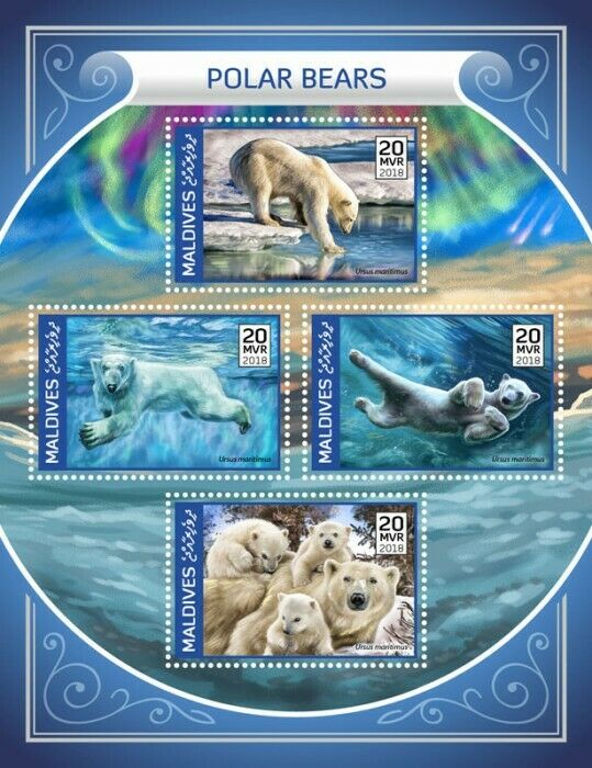 Maldives 2018 MNH Wild Animals Stamps Polar Bears Bear Mammals Fauna 4v M/S