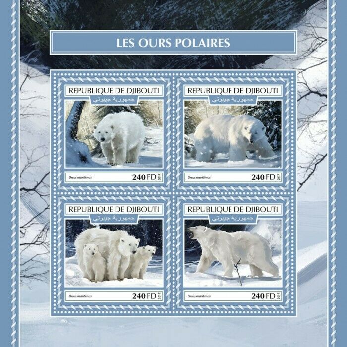 Djibouti Wild Animals Stamps 2017 MNH Polar Bears Bear Mammals Fauna 4v M/S