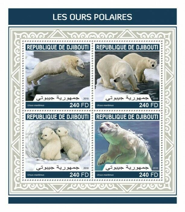 Djibouti Wild Animals Stamps 2018 MNH Polar Bears Bear Mammals Fauna 4v M/S