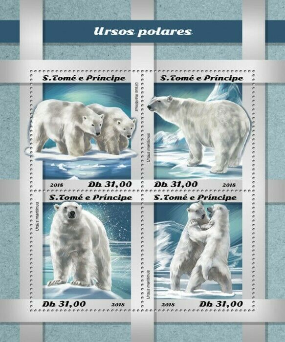 Sao Tome & Principe Wild Animals Stamps 2018 MNH Polar Bears Bear Fauna 4v M/S