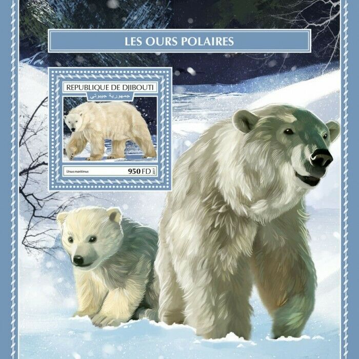 Djibouti Wild Animals Stamps 2017 MNH Polar Bears Bear Mammals Fauna 1v S/S