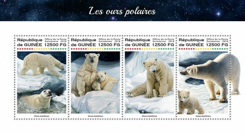 Guinea 2018 MNH Wild Animals Stamps Polar Bears Bear Mammals Fauna 4v M/S