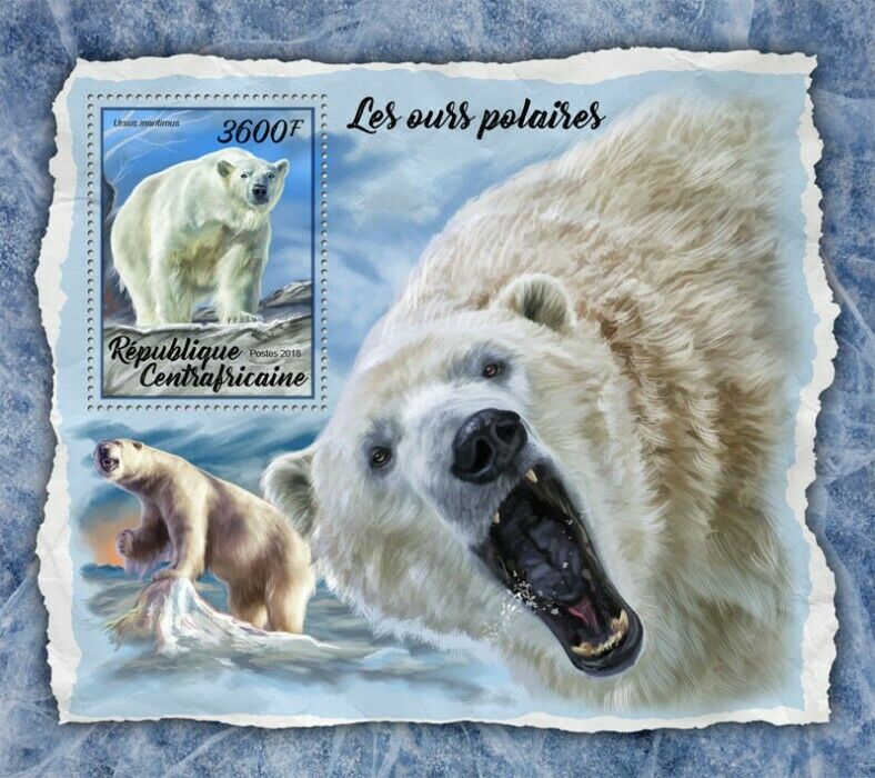 Central African Rep Wild Animals Stamps 2018 MNH Polar Bears Bear Mammals 1v S/S