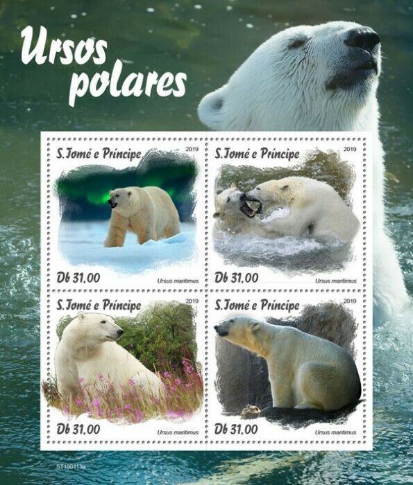 Sao Tome & Principe 2019 MNH Wild Animals Stamps Polar Bears Bear Fauna 4v M/S