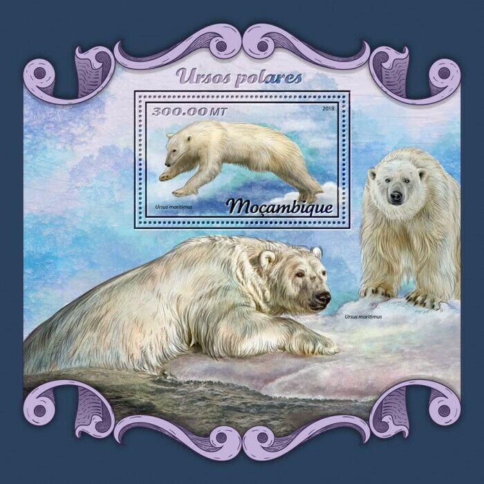 Mozambique Wild Animals Stamps 2018 MNH Polar Bears Bear Mammals Fauna 1v S/S