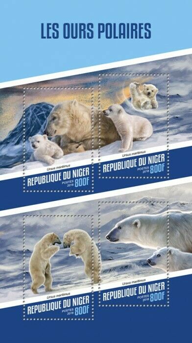 Niger Wild Animals Stamps 2018 MNH Polar Bears Bear Mammals Fauna 4v M/S