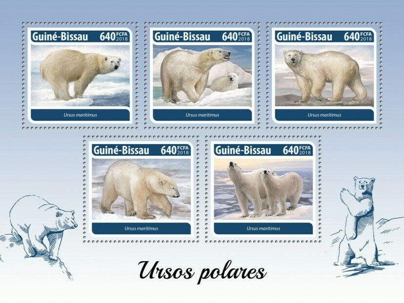 Guinea-Bissau 2018 MNH Wild Animals Stamps Polar Bears Bear Mammals Fauna 5v M/S